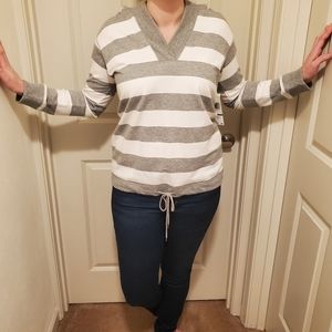 NWT Gray and White Stripes Hoodie Sweatshirt
